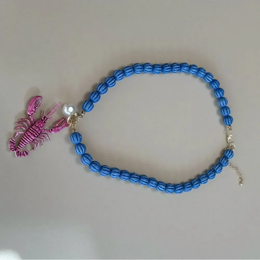 Blue and Pink Lobster Necklace S1191